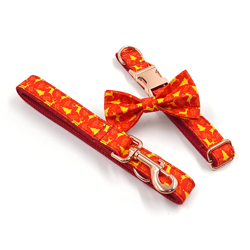 KFX-0606141 Detachable Bow Traction Collar with Christmas Deer Design and Matching Rope