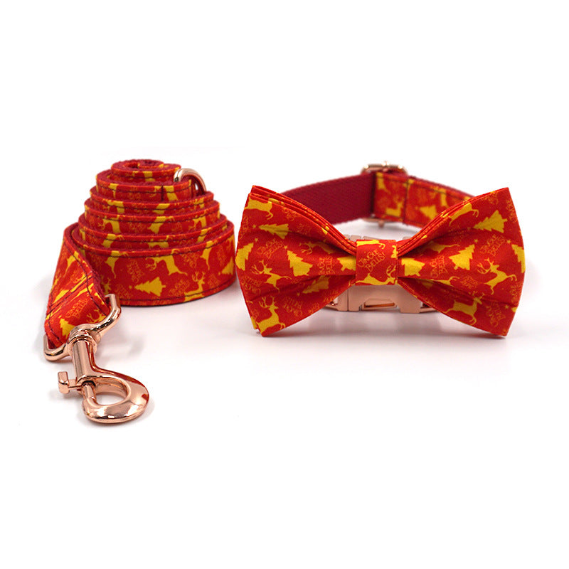 KFX-0606141 Detachable Bow Traction Collar with Christmas Deer Design and Matching Rope