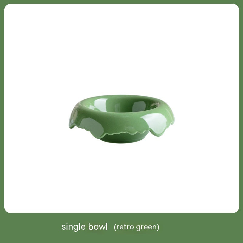 KFX-0606525 High Leg Ceramic Cat Food Bowl with Wooden Base - Multiple Colors Available