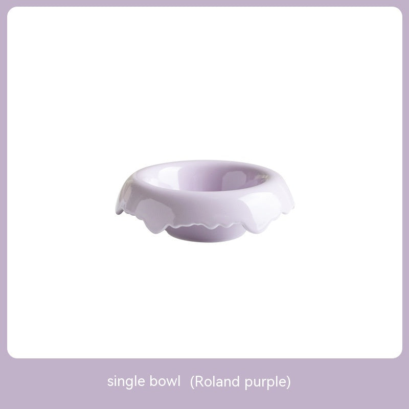 KFX-0606525 High Leg Ceramic Cat Food Bowl with Wooden Base - Multiple Colors Available
