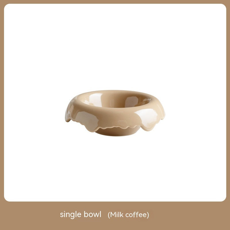 KFX-0606525 High Leg Ceramic Cat Food Bowl with Wooden Base - Multiple Colors Available
