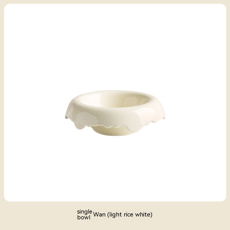 KFX-0606525 High Leg Ceramic Cat Food Bowl with Wooden Base - Multiple Colors Available