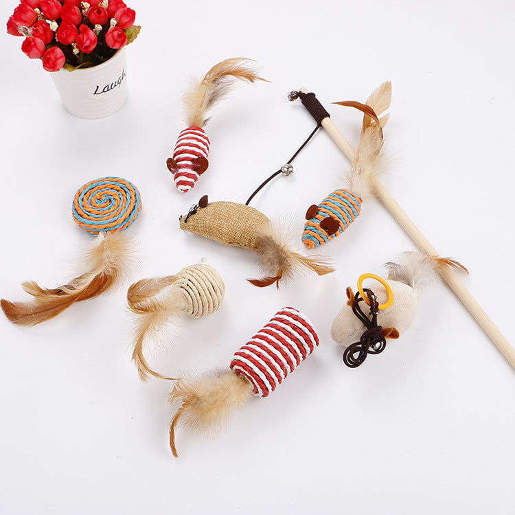 KFX-0607165 Interactive Toy Set with Feather Teasing Bell and Stick for Engaging Playtime Activities
