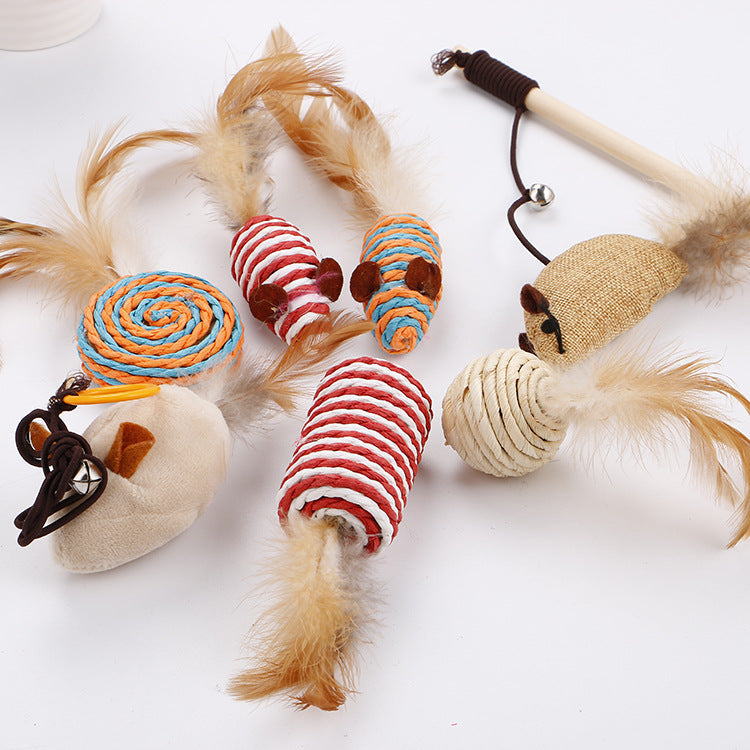 KFX-0607165 Interactive Toy Set with Feather Teasing Bell and Stick for Engaging Playtime Activities