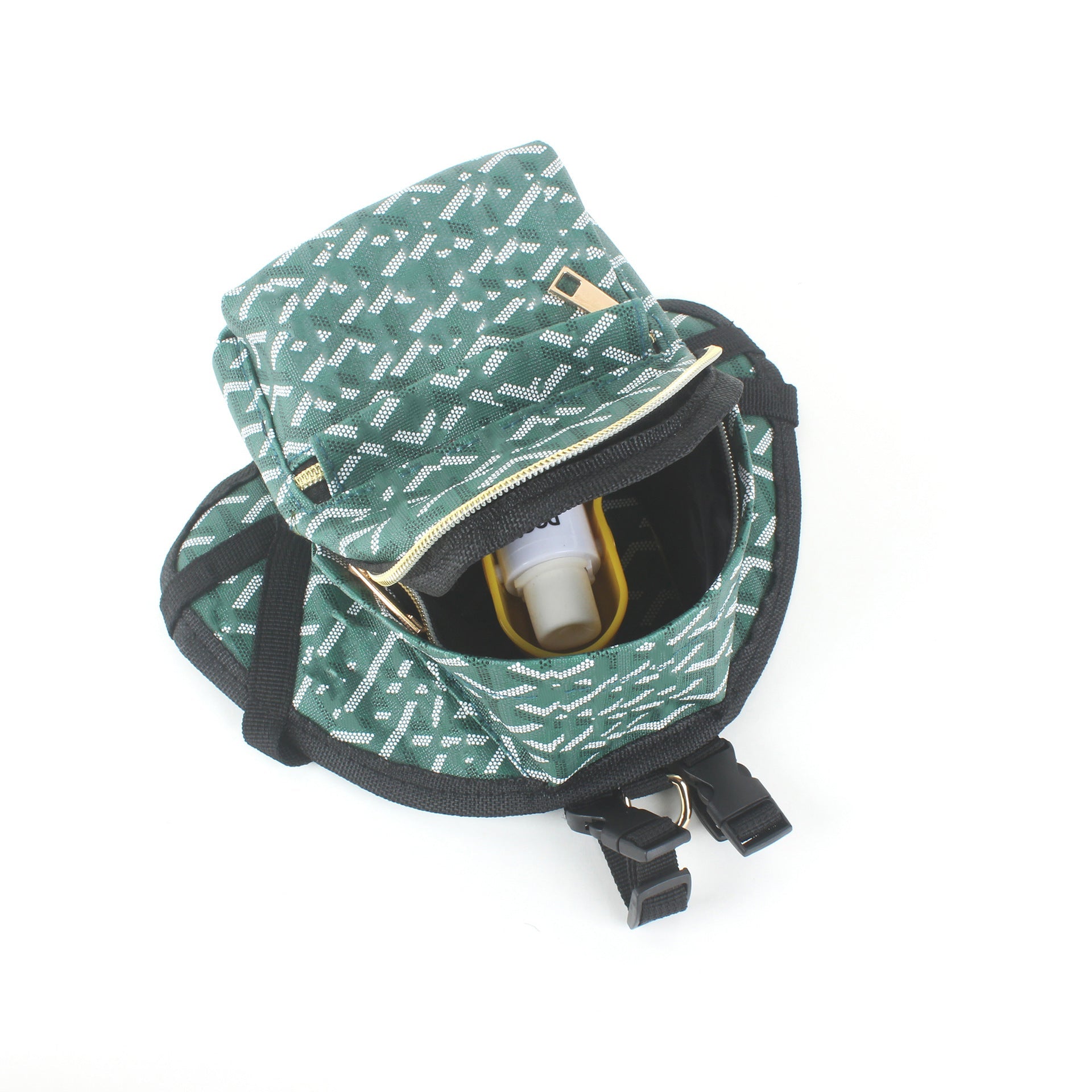 KFX-0608573 Stripes Green Leather Dog Backpack for Small to Medium Dogs - Retractable Strap and Capacity 500g