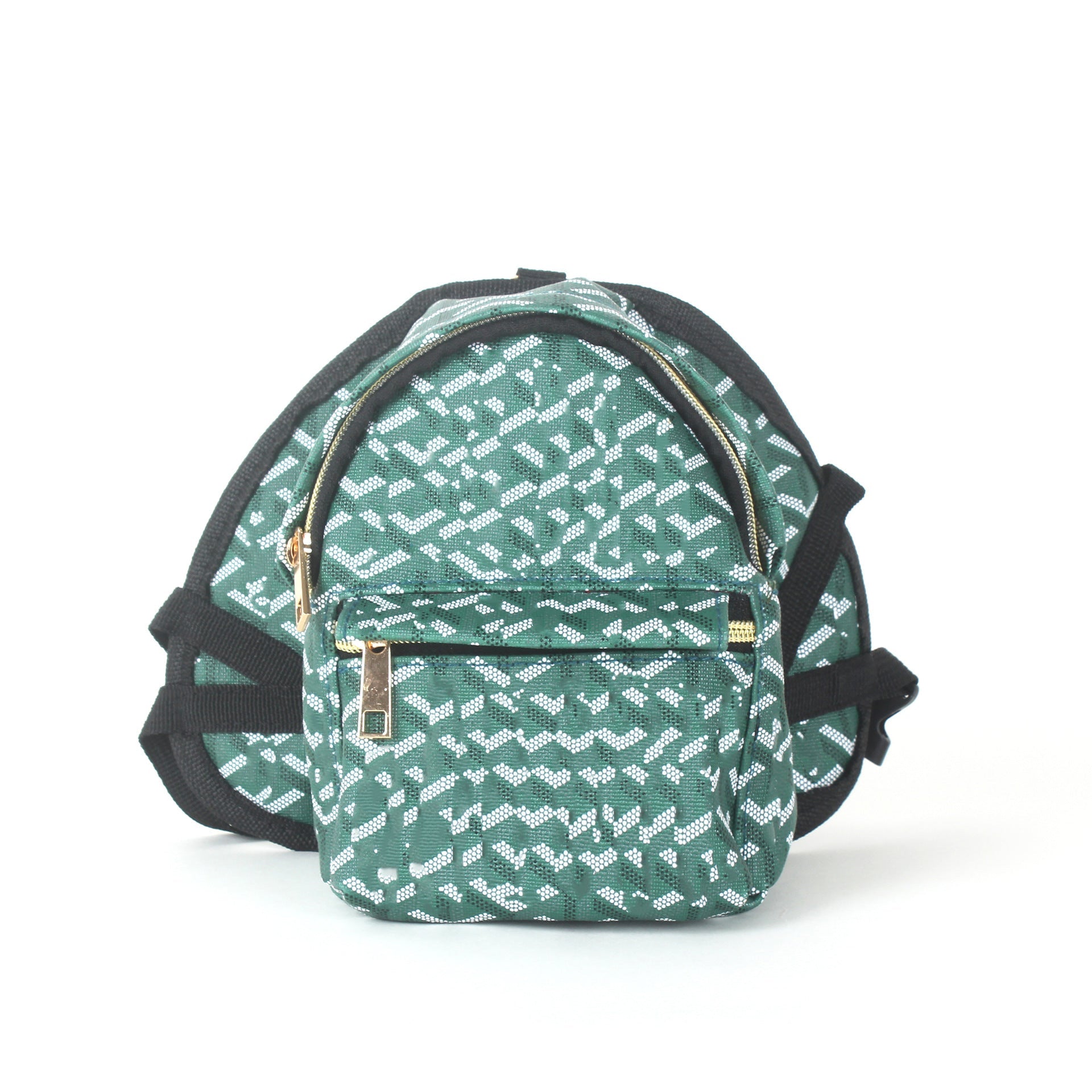 KFX-0608573 Stripes Green Leather Dog Backpack for Small to Medium Dogs - Retractable Strap and Capacity 500g