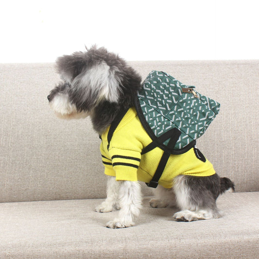 KFX-0608573 Stripes Green Leather Dog Backpack for Small to Medium Dogs - Retractable Strap and Capacity 500g