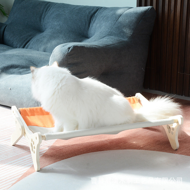 KFX-0610365 Solid Wood One-Piece Cat Hanging Bed for Windowsill Sunbathing 58x37x16cm