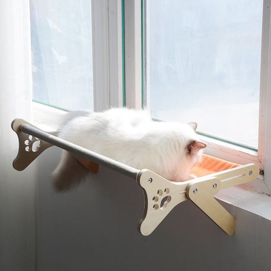 KFX-0610365 Solid Wood One-Piece Cat Hanging Bed for Windowsill Sunbathing 58x37x16cm