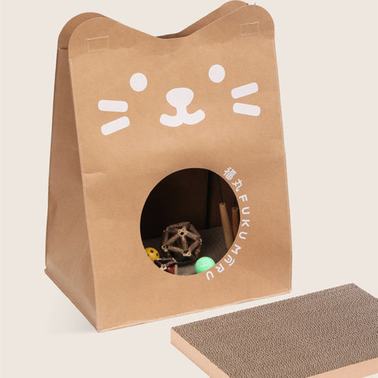 KFX-0612157 Kraft Paper Cat Nest with Integrated Scratch Board - Washable & Durable Design