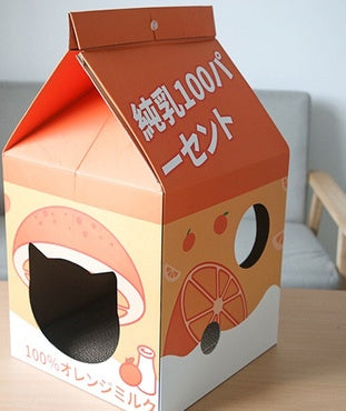 KFX-0612285 Milk Carton Cat Scratcher Toy - High-Density Corrugated Paper, Multiple Flavors