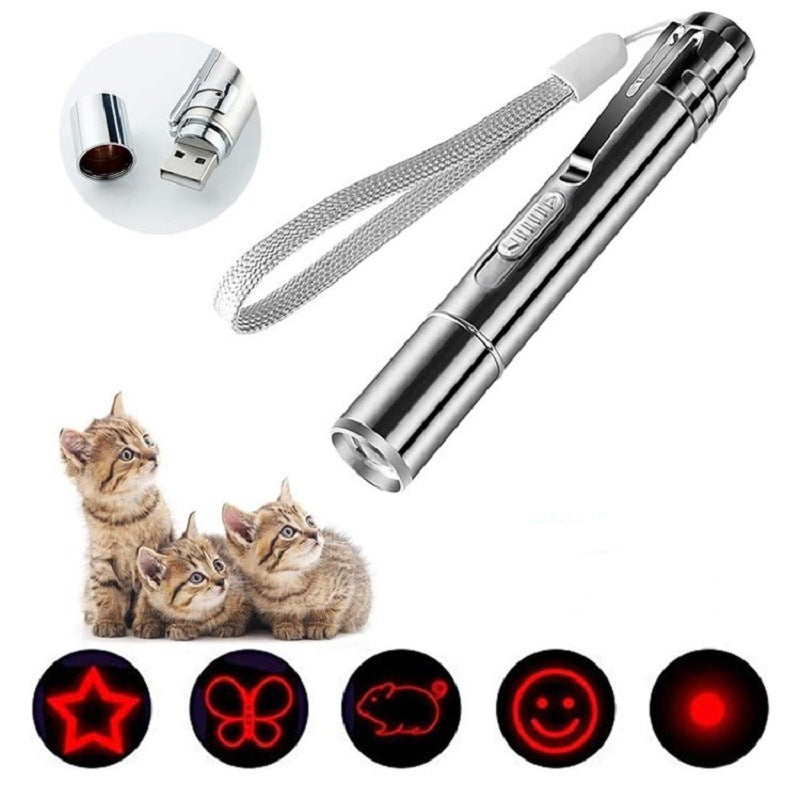 KFX-0612925 USB Rechargeable Laser Cat Toy with Red, Purple, and White Light Functions