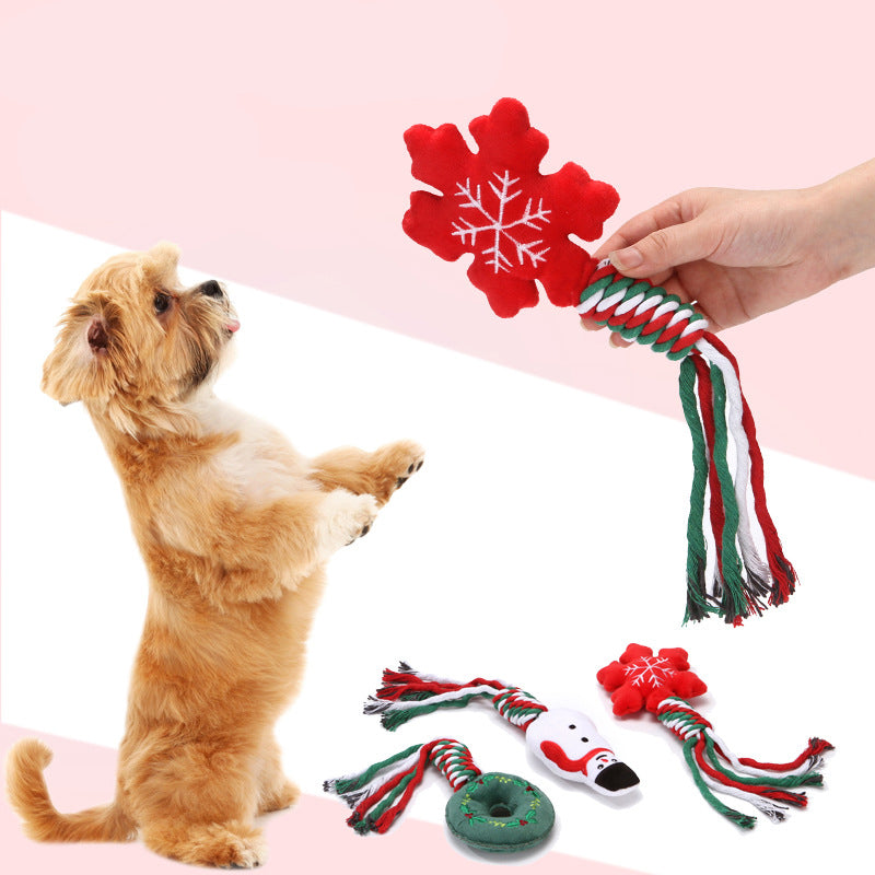 KFX-0613565 Christmas-Themed Cartoon Dog Training and Tooth Cleaning Bite Toy, Durable and Bite Resistant