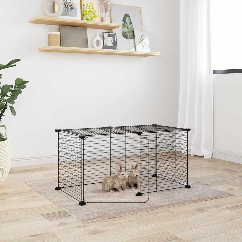 KFX-0613693 Spacious 8-Piece Black Pet Cage Set with Door for Training and Play