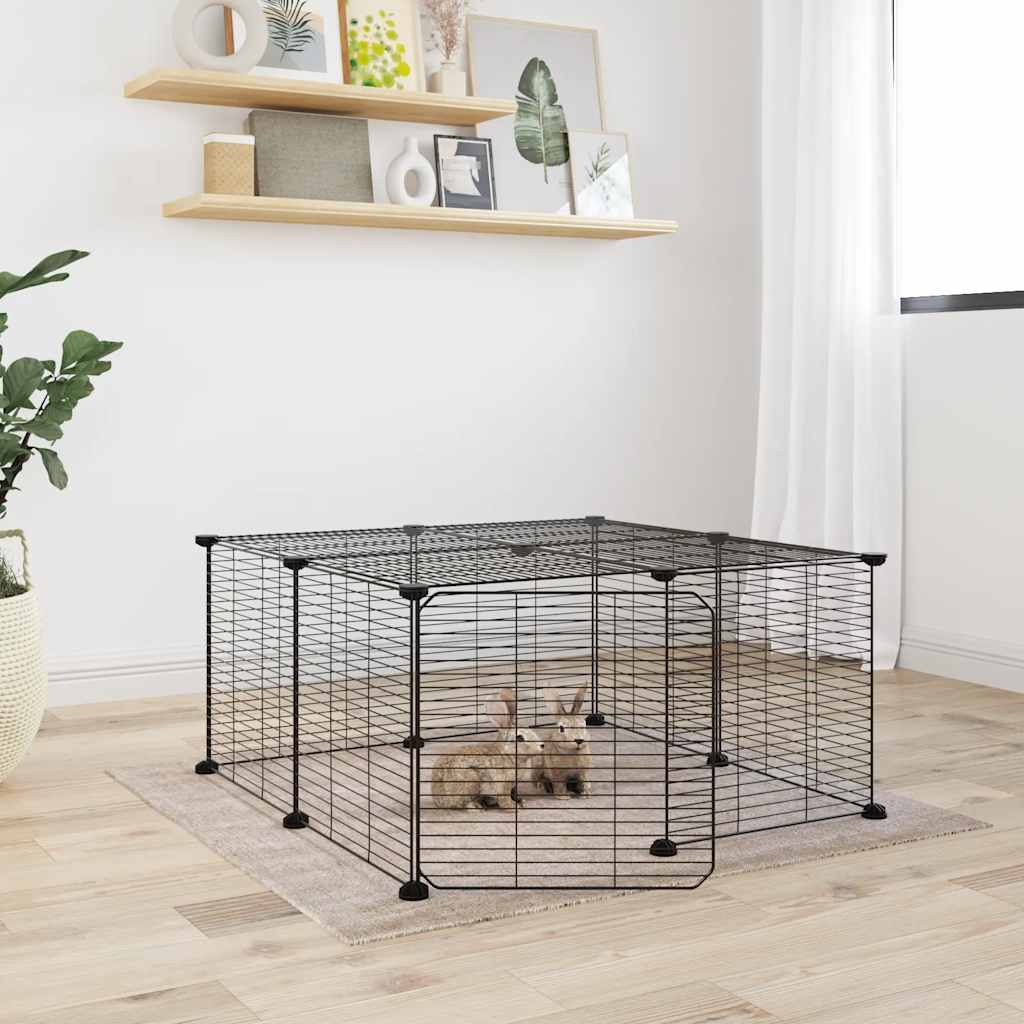 KFX-0613693 Spacious 8-Piece Black Pet Cage Set with Door for Training and Play