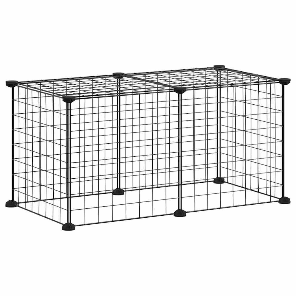 KFX-0613693 Spacious 8-Piece Black Pet Cage Set with Door for Training and Play