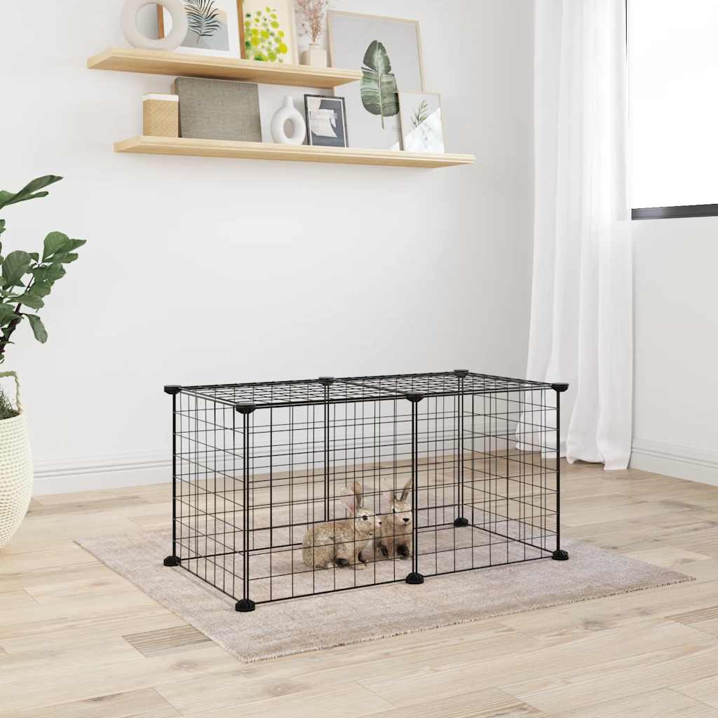 KFX-0613693 Spacious 8-Piece Black Pet Cage Set with Door for Training and Play