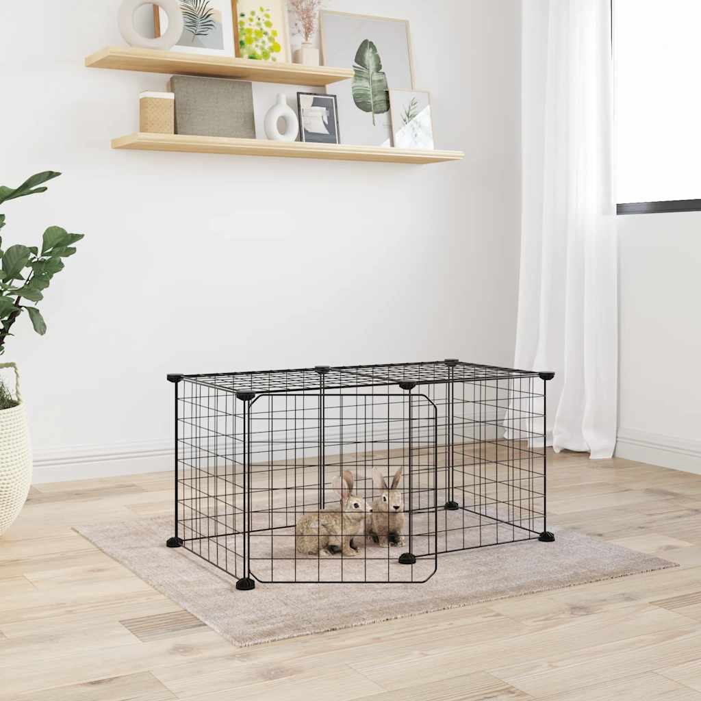 KFX-0613693 Spacious 8-Piece Black Pet Cage Set with Door for Training and Play