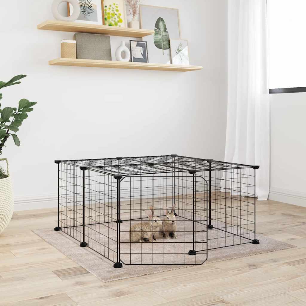 KFX-0613693 Spacious 8-Piece Black Pet Cage Set with Door for Training and Play