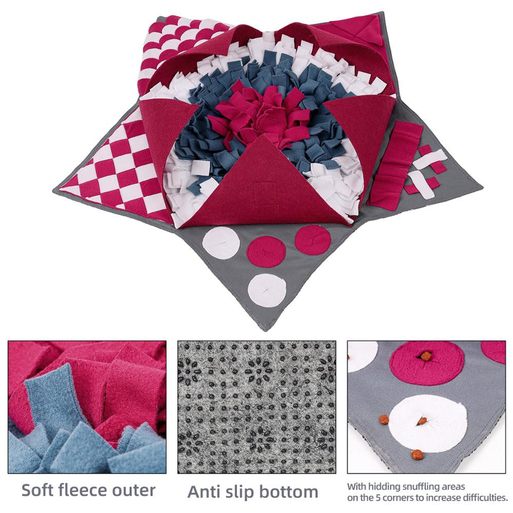 KFX-0613949 Pet Slow Feeding Training Mat - 28"x28" Red Felt & Wool Dog Bashing Pad for Stress Relief and Digestion