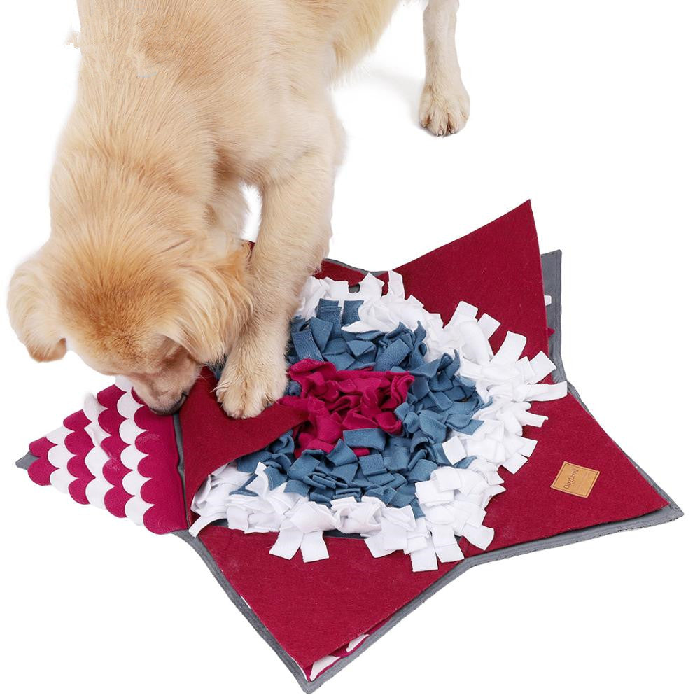 KFX-0613949 Pet Slow Feeding Training Mat - 28"x28" Red Felt & Wool Dog Bashing Pad for Stress Relief and Digestion