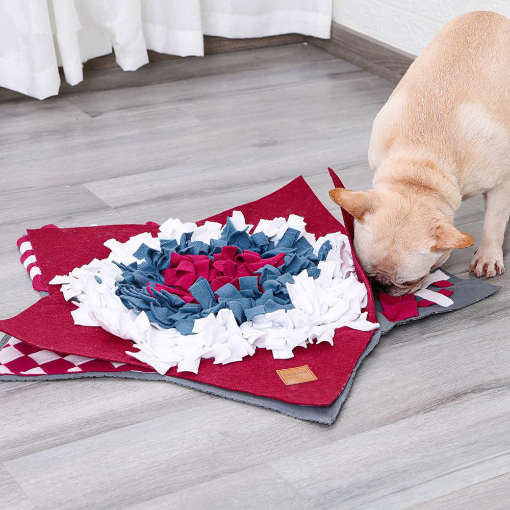 KFX-0613949 Pet Slow Feeding Training Mat - 28"x28" Red Felt & Wool Dog Bashing Pad for Stress Relief and Digestion