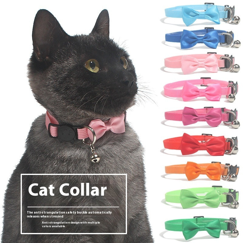 KFX-0614333 Adjustable Multi-Color Striped Nylon Bow Collar with Bell for Cats
