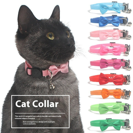 KFX-0614333 Adjustable Multi-Color Striped Nylon Bow Collar with Bell for Cats