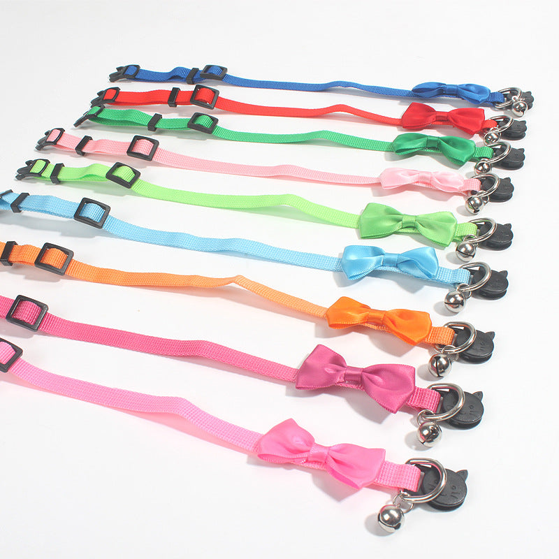 KFX-0614333 Adjustable Multi-Color Striped Nylon Bow Collar with Bell for Cats