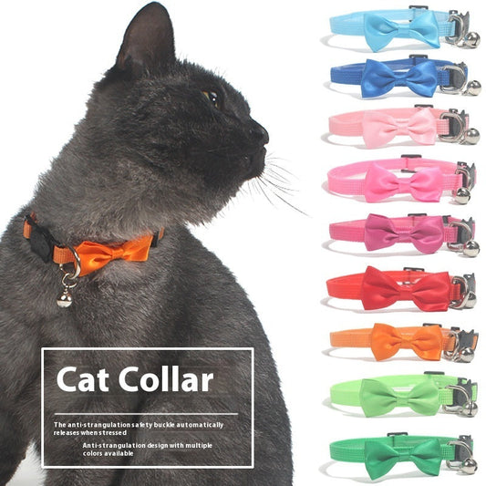 KFX-0614333 Adjustable Multi-Color Striped Nylon Bow Collar with Bell for Cats