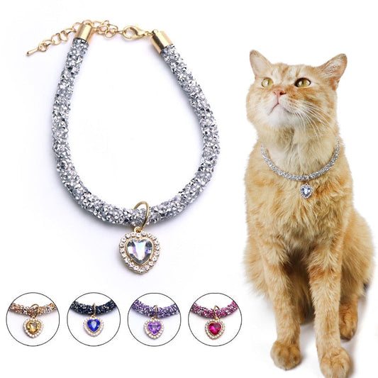 KFX-0614717 Cat Collar with Heart Jewel Pendant and Rhinestone Accents