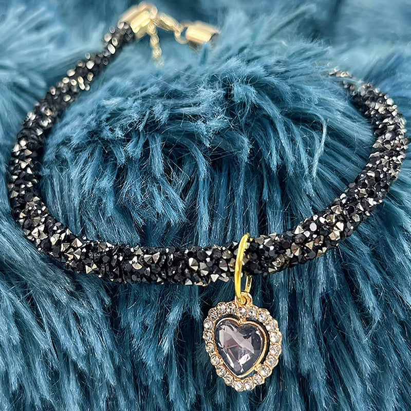 KFX-0614717 Cat Collar with Heart Jewel Pendant and Rhinestone Accents