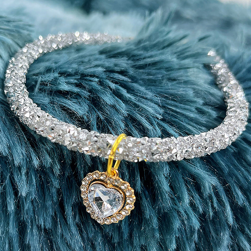 KFX-0614717 Cat Collar with Heart Jewel Pendant and Rhinestone Accents