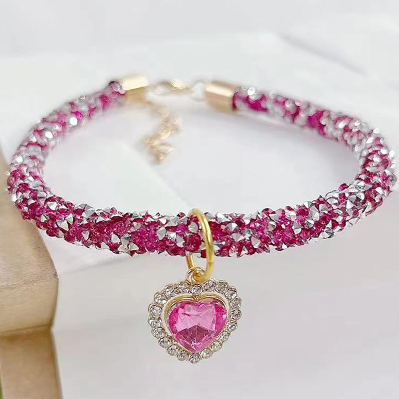 KFX-0614717 Cat Collar with Heart Jewel Pendant and Rhinestone Accents
