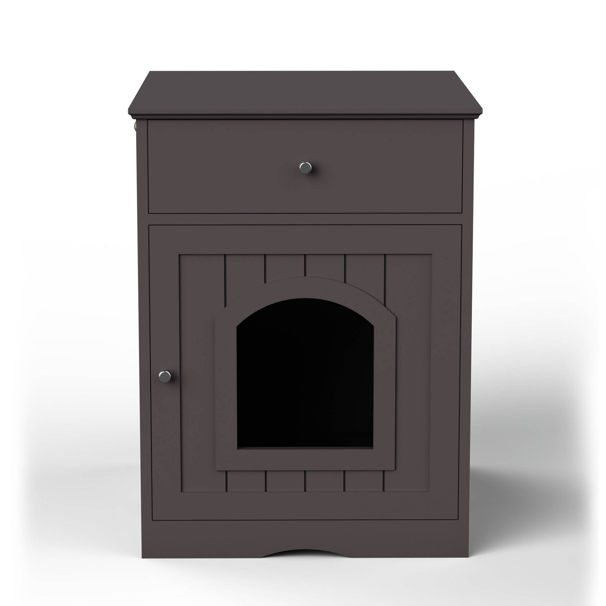 KFX-0615741 Wooden Cat Litter Box Enclosure with Drawer - Indoor Pet Crate and Side Table, Brown Finish