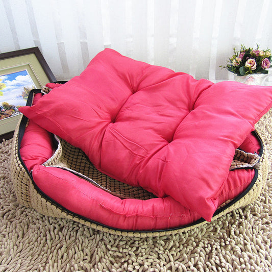 KFX-0616125 Detachable and Washable Dog Cat Mat Bed in Coffee and Beige with Anti-Skid Bottom