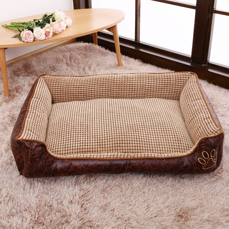 KFX-0616125 Detachable and Washable Dog Cat Mat Bed in Coffee and Beige with Anti-Skid Bottom
