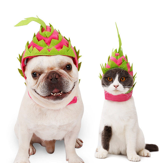 KFX-0616893 Pitaya Fruit Pet Hat for Dogs and Cats - Soft Velvet Costume Headgear for Halloween Celebrations