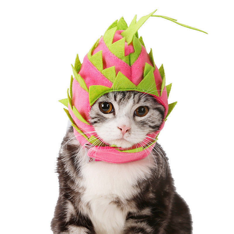 KFX-0616893 Pitaya Fruit Pet Hat for Dogs and Cats - Soft Velvet Costume Headgear for Halloween Celebrations