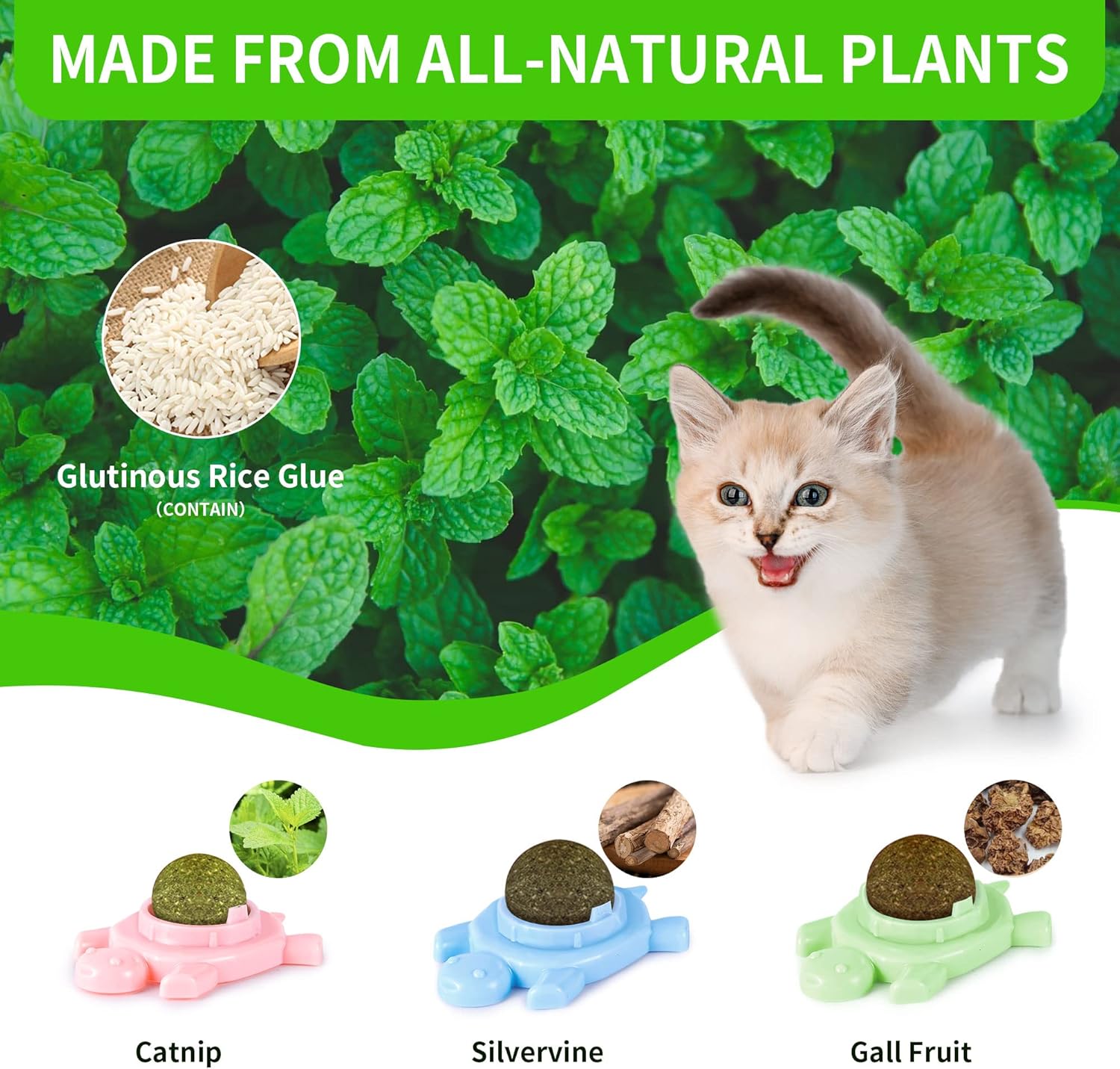KFX-0619325 Organic Catnip Ball with Silvervine for Indoor Cats - Edible Plant-Based Cat Toy for Stress Relief and Fresh Breath