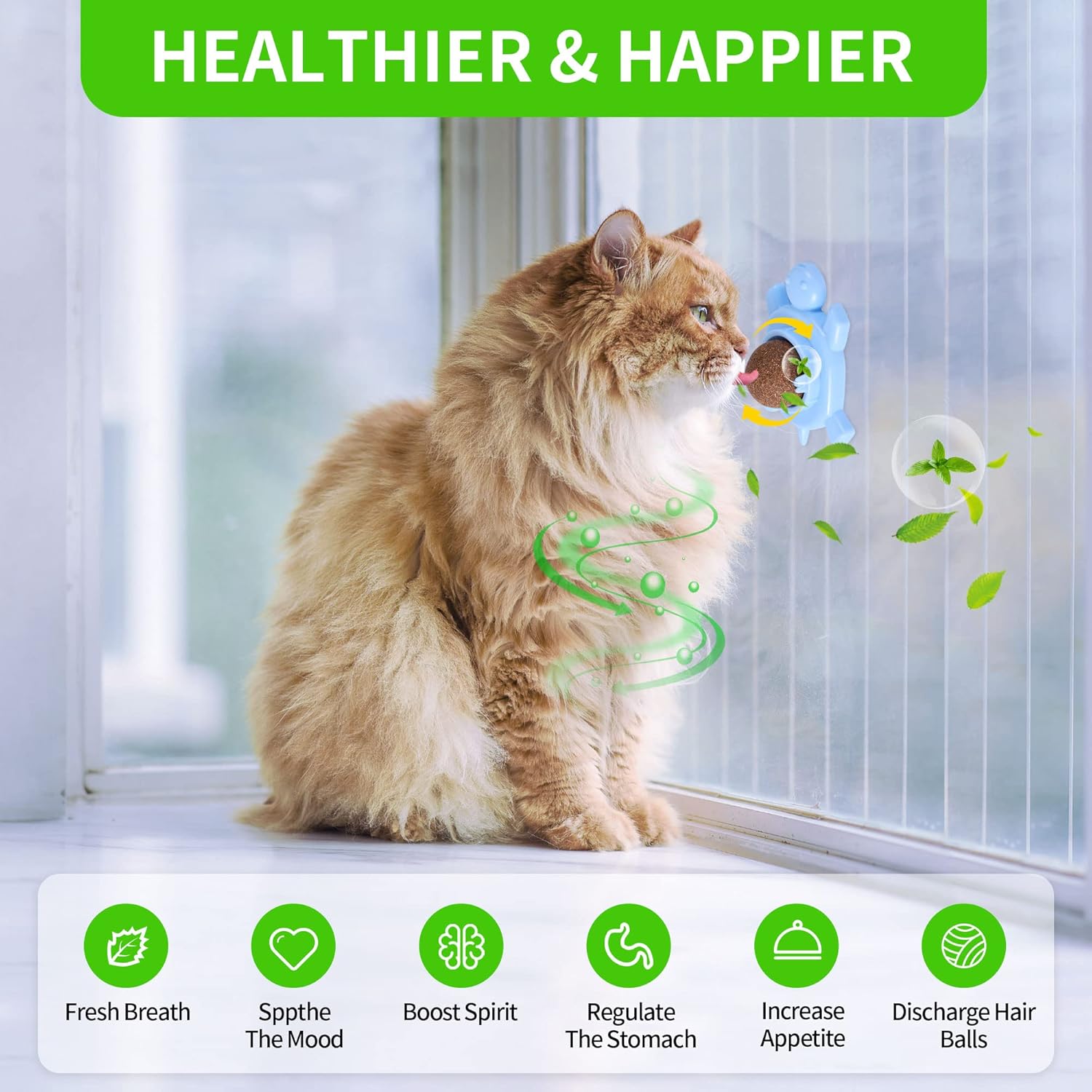 KFX-0619325 Organic Catnip Ball with Silvervine for Indoor Cats - Edible Plant-Based Cat Toy for Stress Relief and Fresh Breath