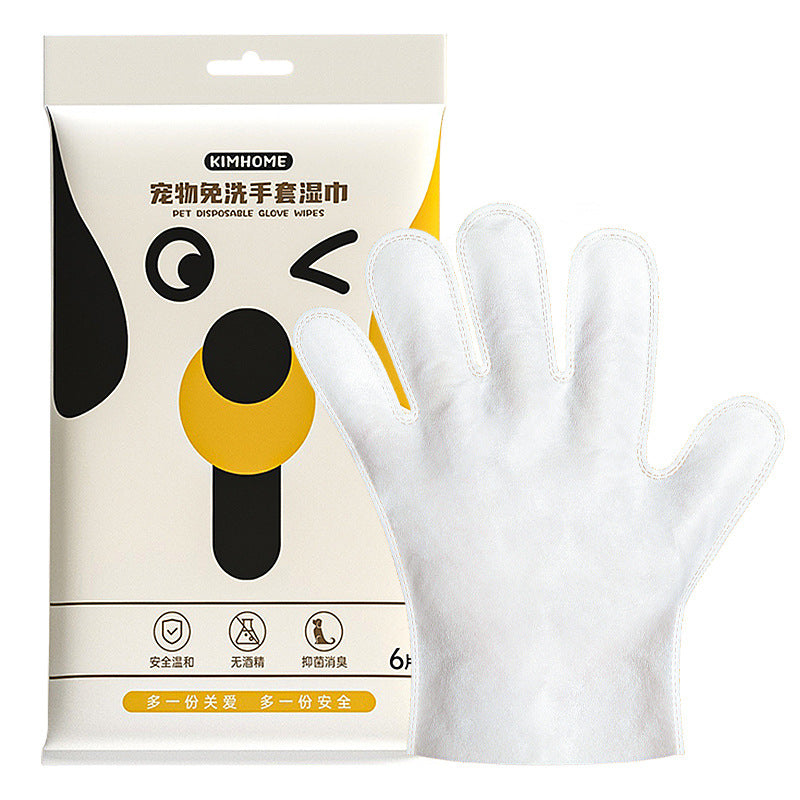 KFX-0619709 Pet Cleaning Gloves - Disposable Wipes for Dogs and Cats, Non-Woven Fabric, 1 Pack of 6 Pieces