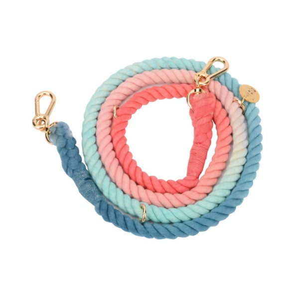 KFX-0619837 Multifunctional Rainbow Gradient Cotton Dog Traction Rope with Hand-Woven Collar Options