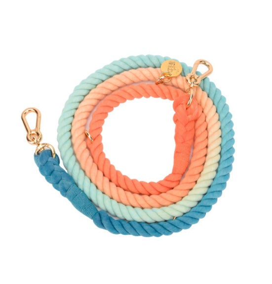 KFX-0619837 Multifunctional Rainbow Gradient Cotton Dog Traction Rope with Hand-Woven Collar Options