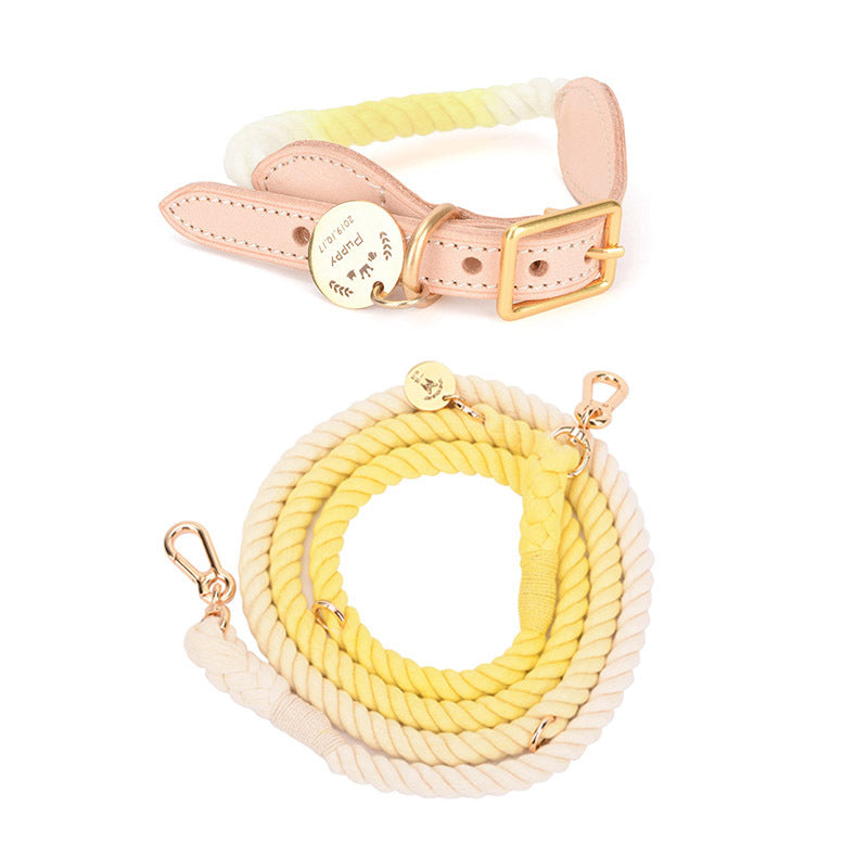 KFX-0619837 Multifunctional Rainbow Gradient Cotton Dog Traction Rope with Hand-Woven Collar Options