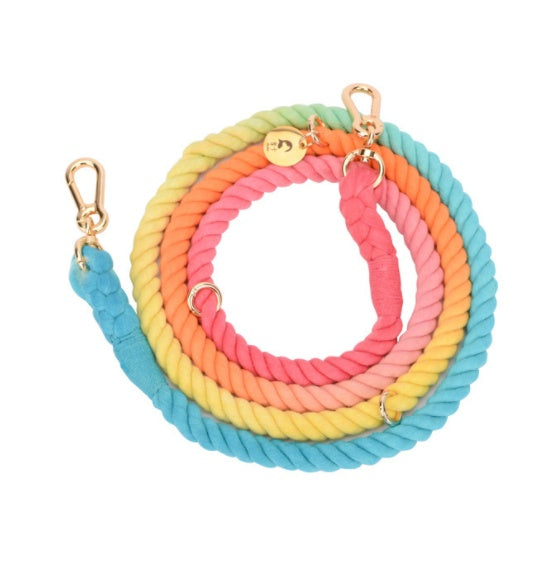 KFX-0619837 Multifunctional Rainbow Gradient Cotton Dog Traction Rope with Hand-Woven Collar Options