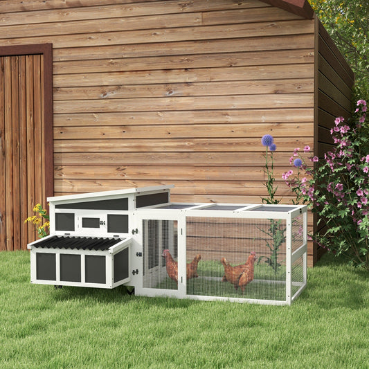 KFX-0621501 Wooden Chicken Coop with Nesting Box, Pull-Out Tray, and Run for Up to 6 Chickens in Dark Gray
