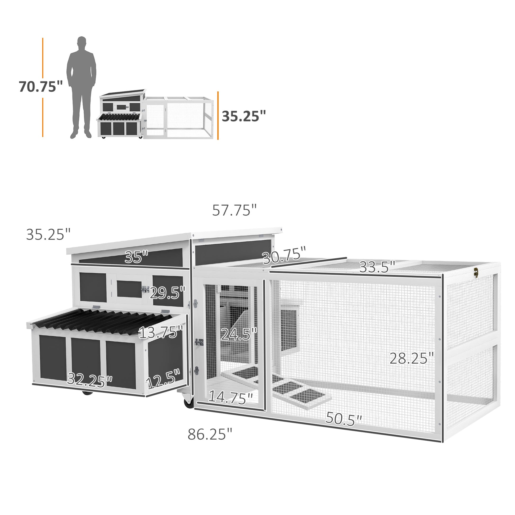 KFX-0621501 Wooden Chicken Coop with Nesting Box, Pull-Out Tray, and Run for Up to 6 Chickens in Dark Gray