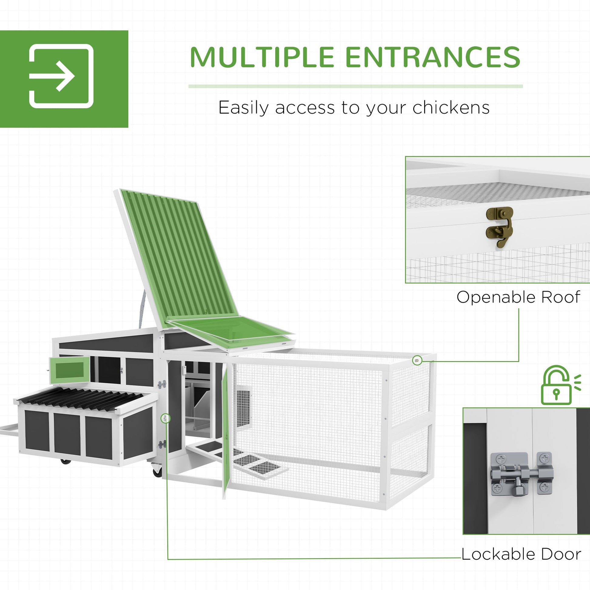 KFX-0621501 Wooden Chicken Coop with Nesting Box, Pull-Out Tray, and Run for Up to 6 Chickens in Dark Gray
