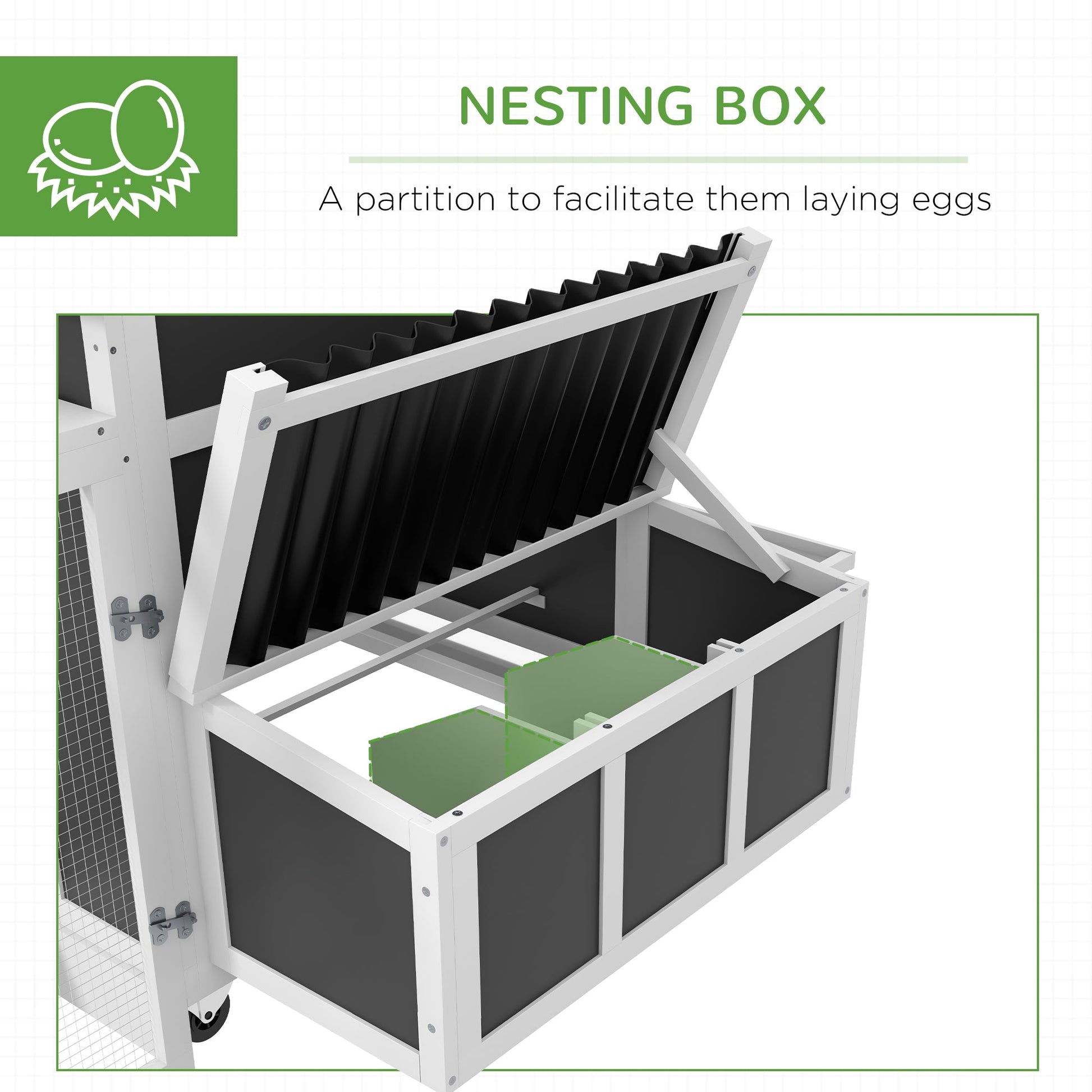 KFX-0621501 Wooden Chicken Coop with Nesting Box, Pull-Out Tray, and Run for Up to 6 Chickens in Dark Gray